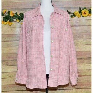 Andree By Unit Ladies Metallic Pink Tweed Shacket Button Front Jacket M Pockets
